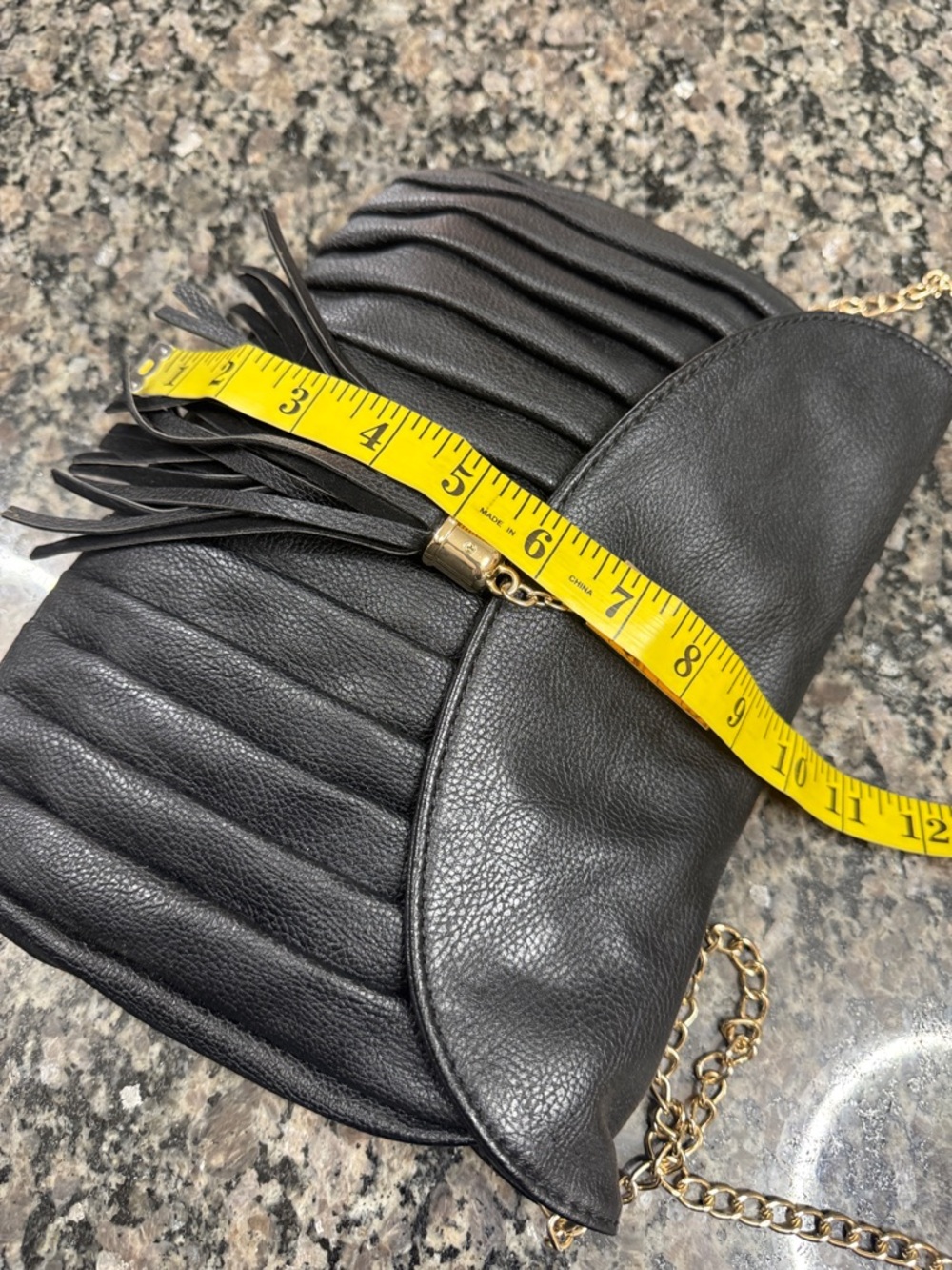 Mix No. 6 Black Pleated Crossbody Bag with Tassel and Gold crossbody Chain - Picture 9 of 10